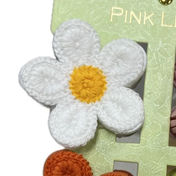 NWT 💚🧡🩷 Piper K Hair Claw Clips set of 4 flowers knitted crochet - Picture 4 of 14